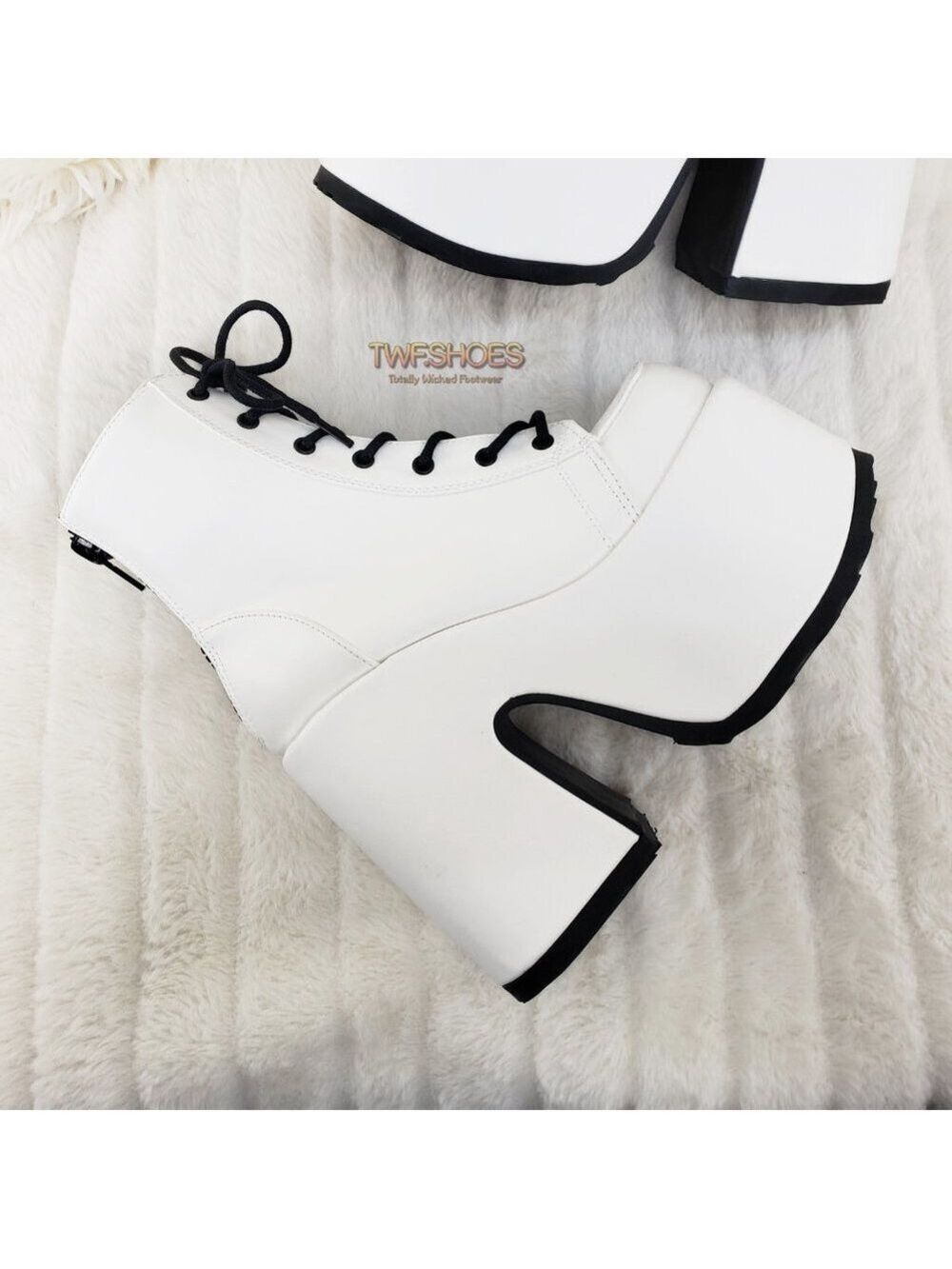 White Matte Chunky Platform Goth Punk Ankle Boots Camel - Picture 5 of 14